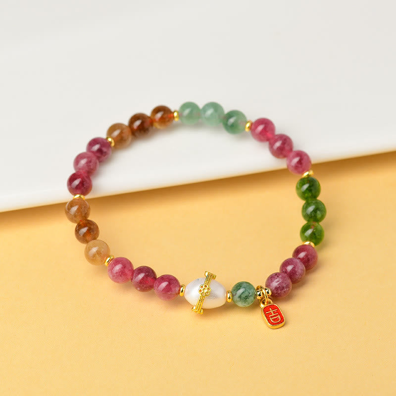 Bracelet de sagesse spirituelle en perles de tourmaline multicolores de 6,5 mm
