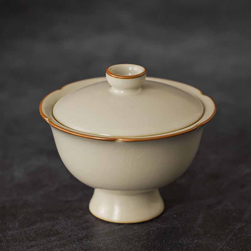 Service à thé Gaiwan en céramique beige à motif de fleurs de prunier, 120 ml