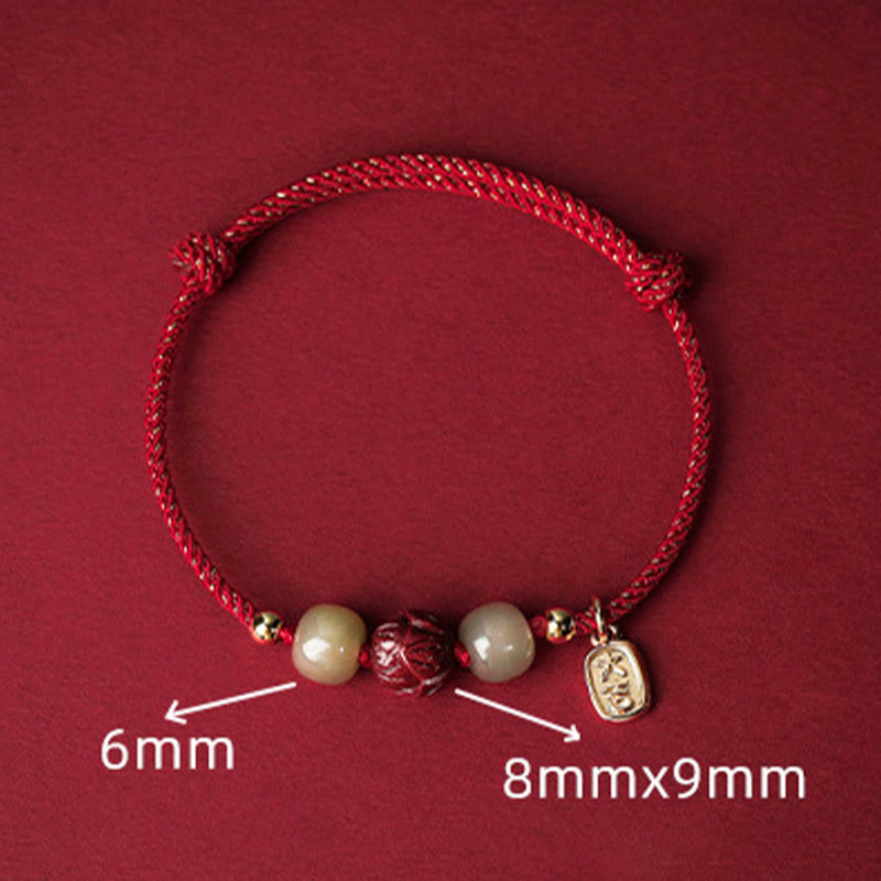 Bracelet porte-bonheur en jade Hetian plaqué or 14 carats