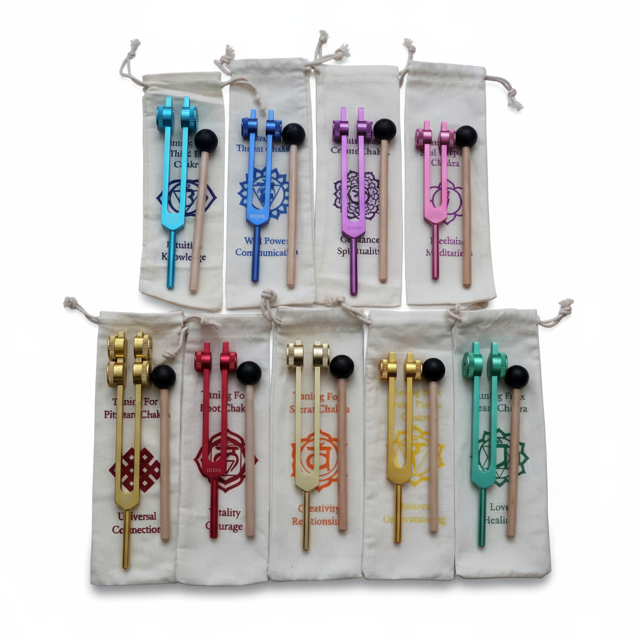 Ensemble de 9 diapasons de chakra pour la guérison et la thérapie sonore