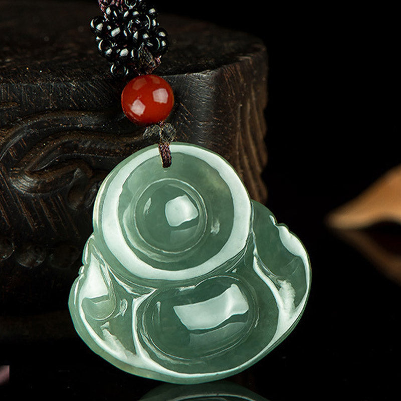 Collier pendentif en jade Bouddha rieur | Abondance et chance