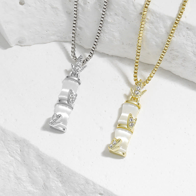 Collier spirituel en calcédoine et bambou, pendentif 47 cm