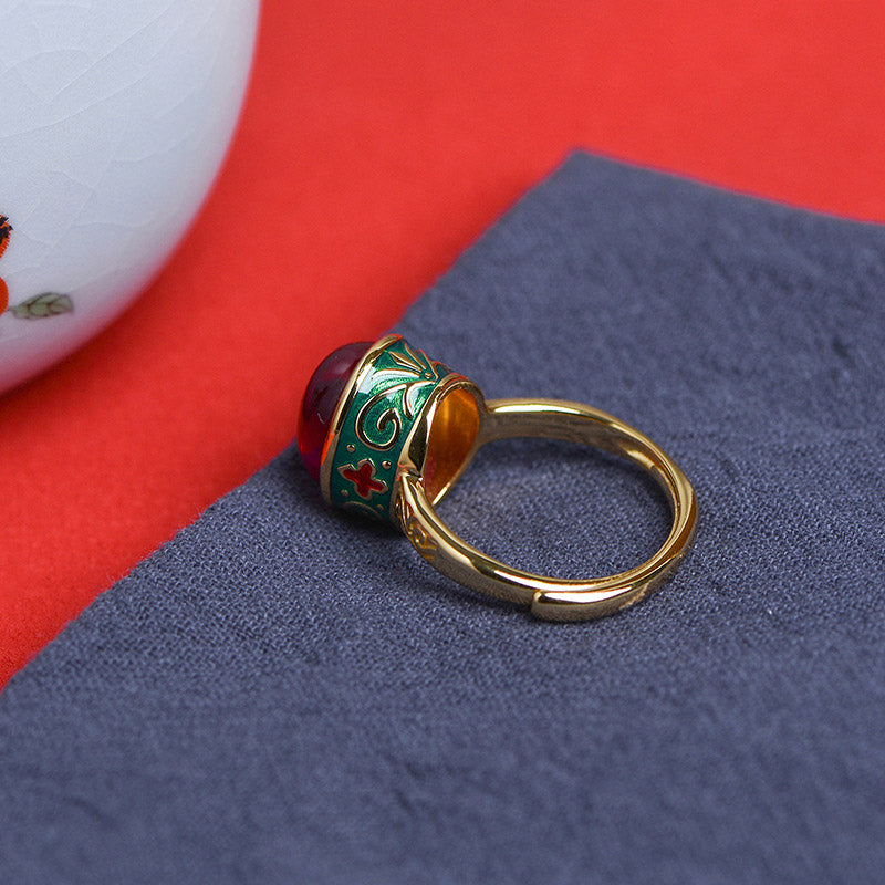 Bague courage réglable en argent et corindon rouge, bijou spirituel