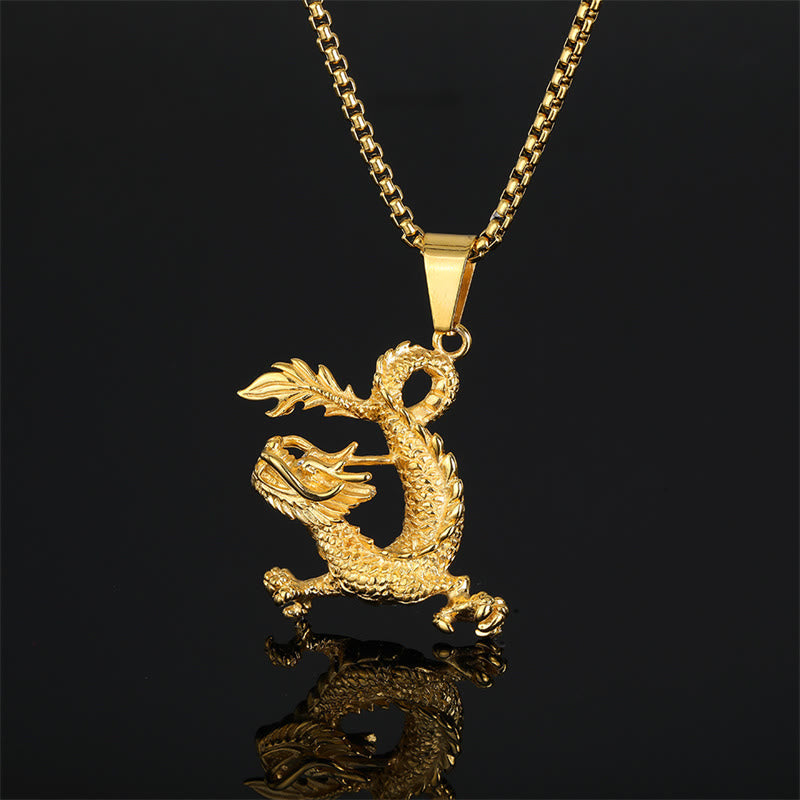 Collier dragon en acier titane | Pendentif porte-bonheur
