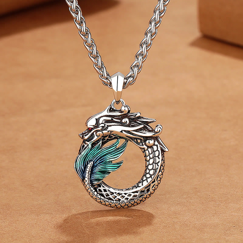 Collier tibétain en cuivre avec symbole de force du dragon, 60 cm, unisexe