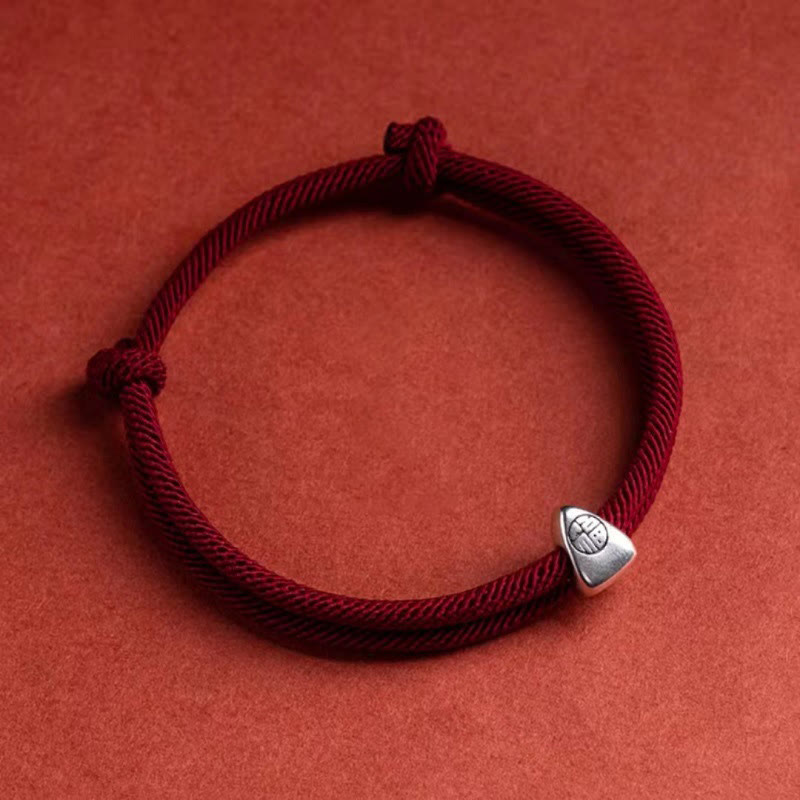 925 Sterling Silver Handmade Fu Character Blessing Bracelet