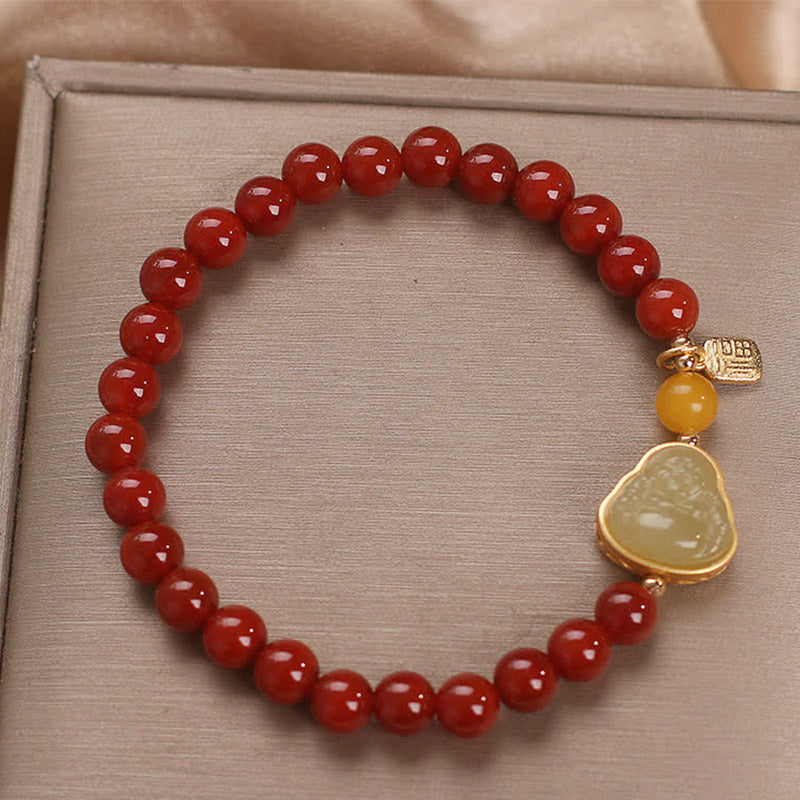 Bracelet Bouddha Confiance en Jade Agate Rouge