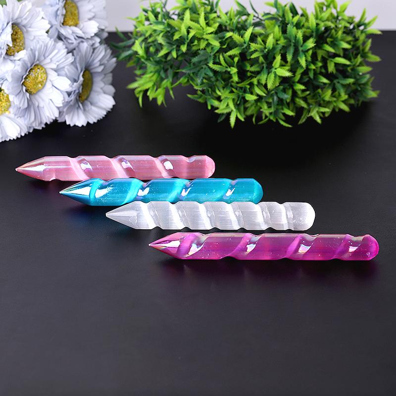 Baguette en cristal de sélénite spirale Aura de 6 po