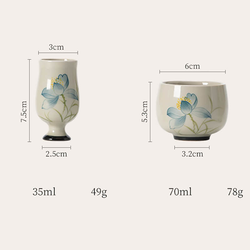 Tasse à thé en céramique peinte à la main Motif lotus 70 ml | Kung Fu Tea