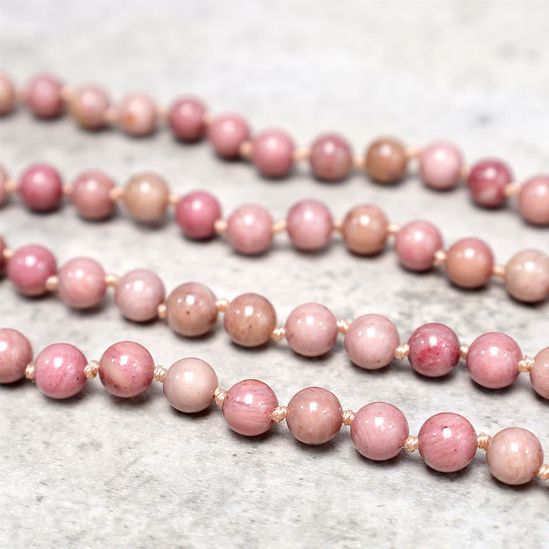 Bracelet Mala en rhodonite à 108 perles pour la méditation et la guérison
