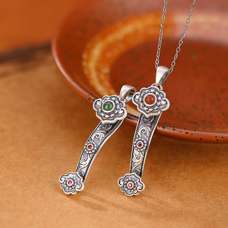 Collier en argent sterling 925 et jade avec poignée Ruyi pour bénédictions