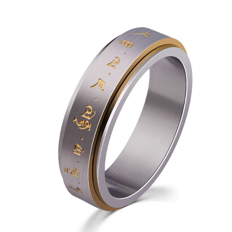 Bague spirituelle rotative en acier titane avec mantra et équilibre