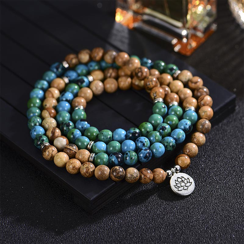 108 Beads Bodhi Seed Mala with Lotus Symbol for Meditation