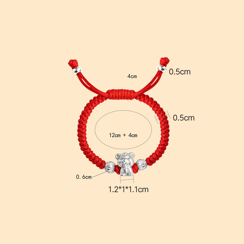 999 Sterling Silver Chinese Zodiac Kids Red Rope Luck Bracelet