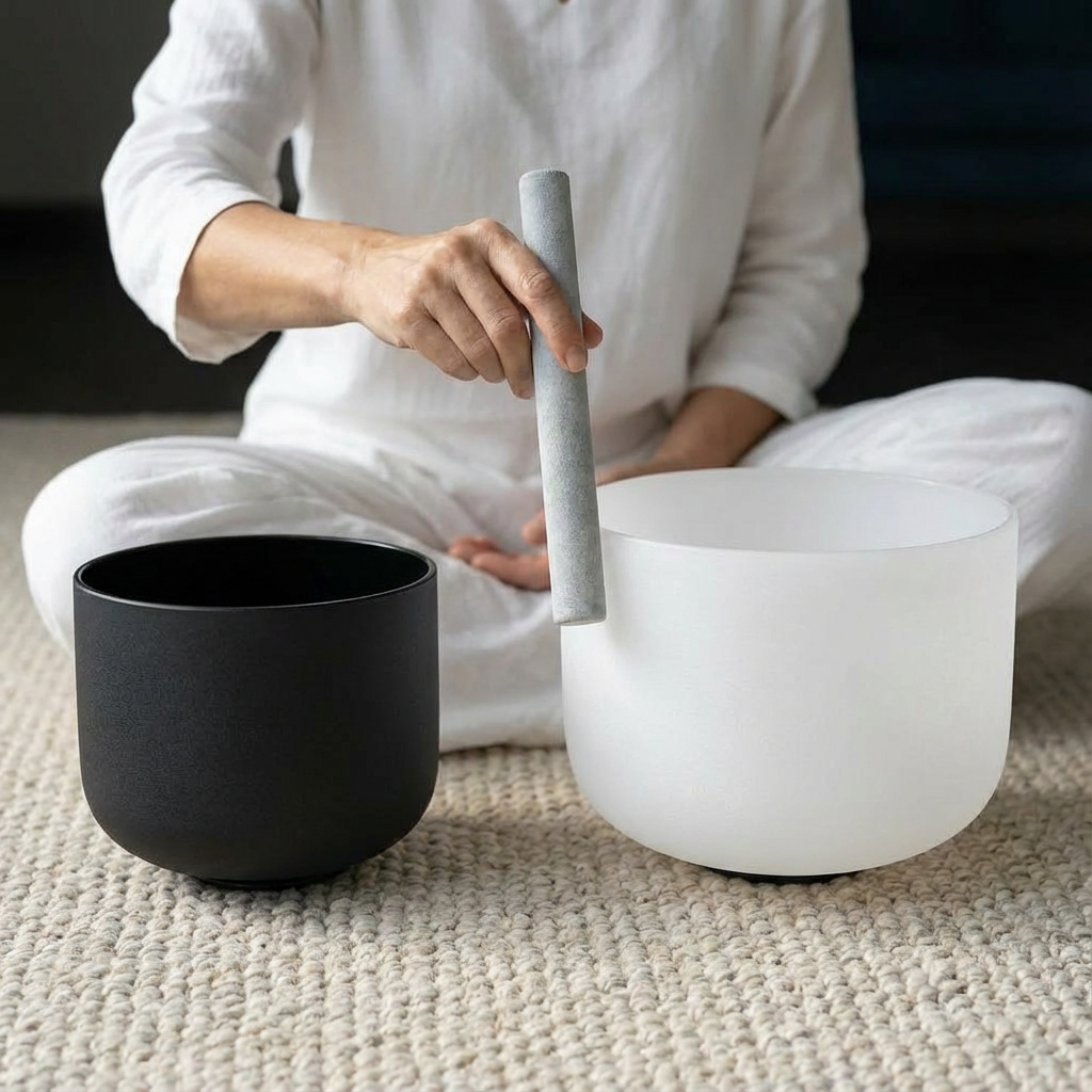 Ensemble de bols chantants en cristal - Note La 8 pouces et note Fa 10 pouces Yin Yang