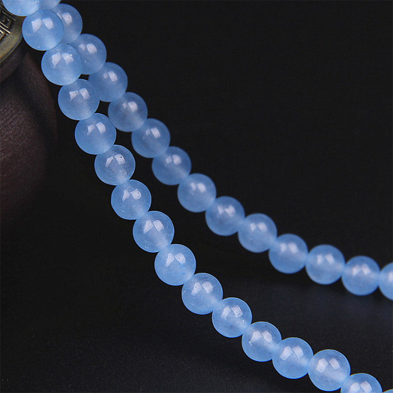 Bracelet Mala 108 perles en cristal bleu et pierres précieuses 6 mm