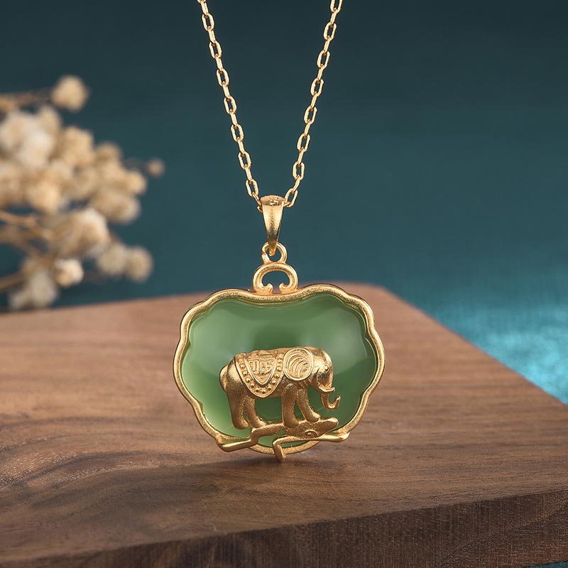 Collier de guérison éléphant en jade naturel 24 mm pour femme