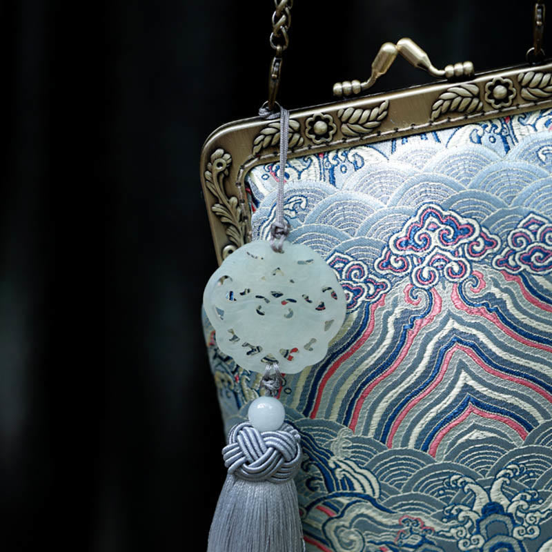 Petit sac bandoulière bleu vagues océan avec chaîne en métal