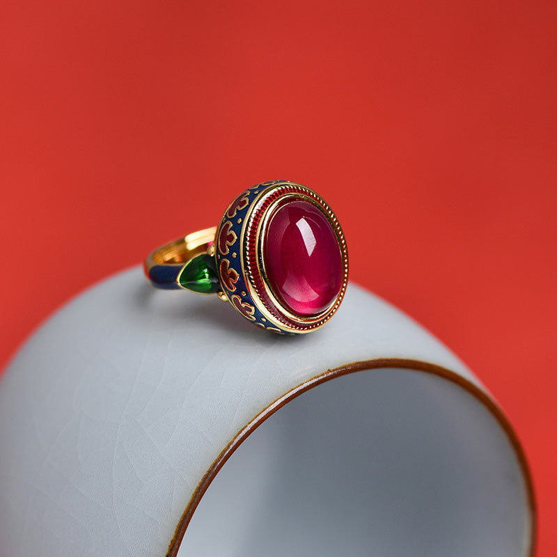 Red Corundum Silver Courage Ring Adjustable Spiritual Jewelry