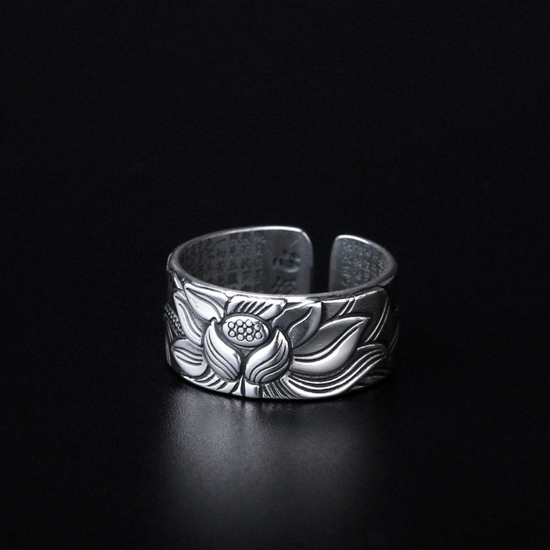Adjustable White Copper Lotus Enlightenment Ring Unisex