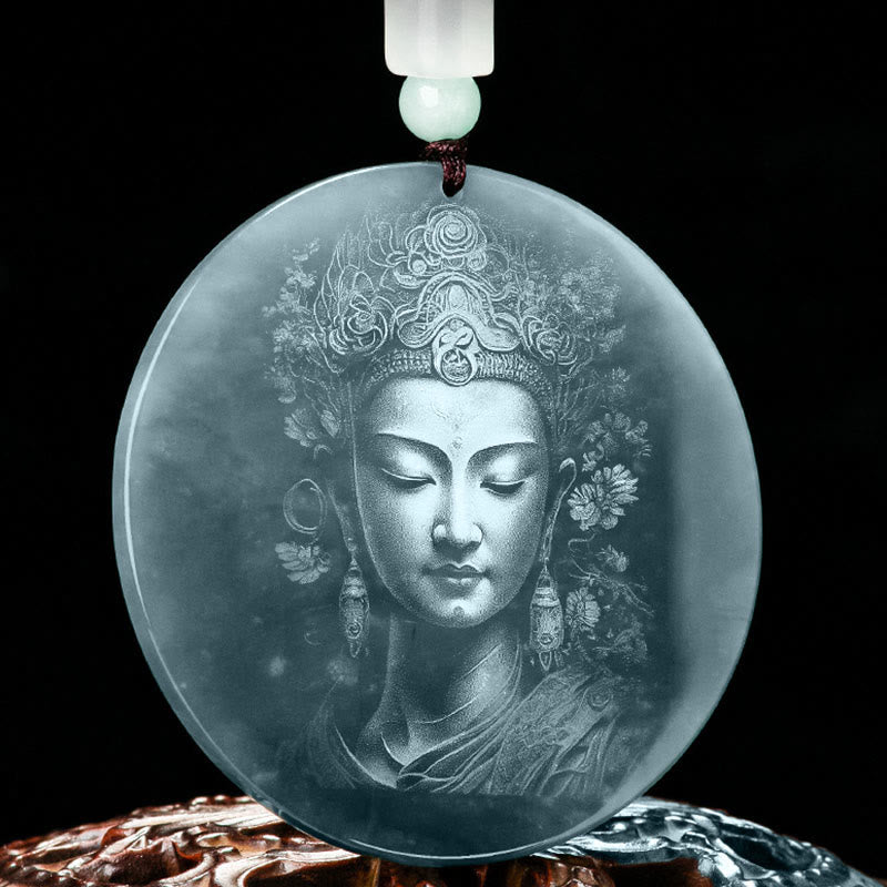 Collier Kwan Yin Jade 70cm | Pendentif d'abondance d'Avalokitesvara