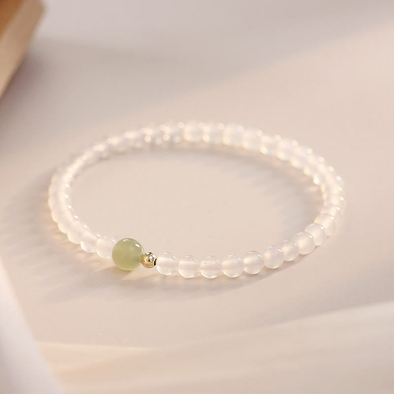 Bracelet de protection porte-bonheur en jade et agate blanche naturelle 15 cm