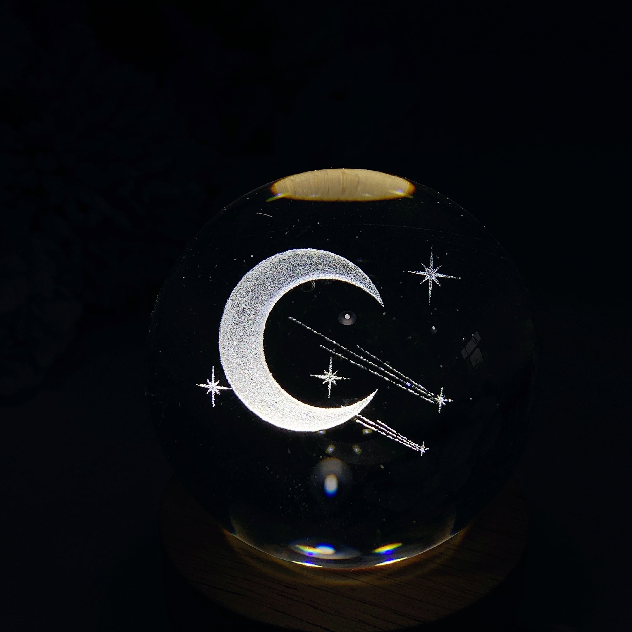 6cm Crystal Glass Sphere with Inner Carvings for Healing