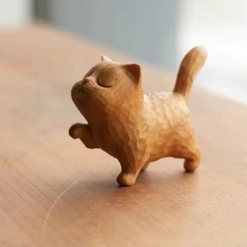 Figurine de chat en Thuja Sutchuenensis et buis de 6 cm pour la prospérité et l'ancrage