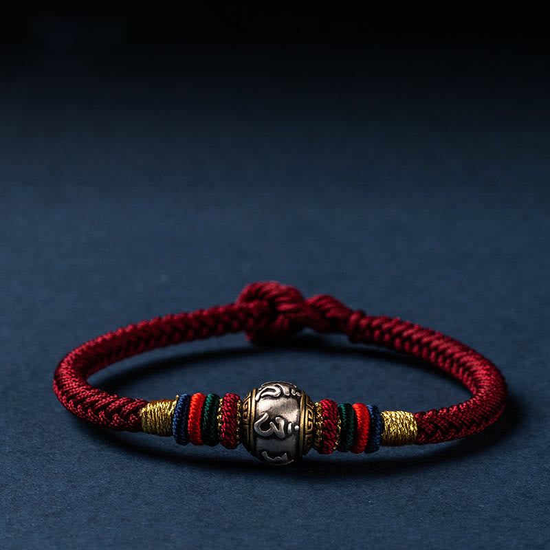 925 Sterling Silver Om Mani Padme Hum Braided Bracelet with King Kong Knot for Luck and Protection