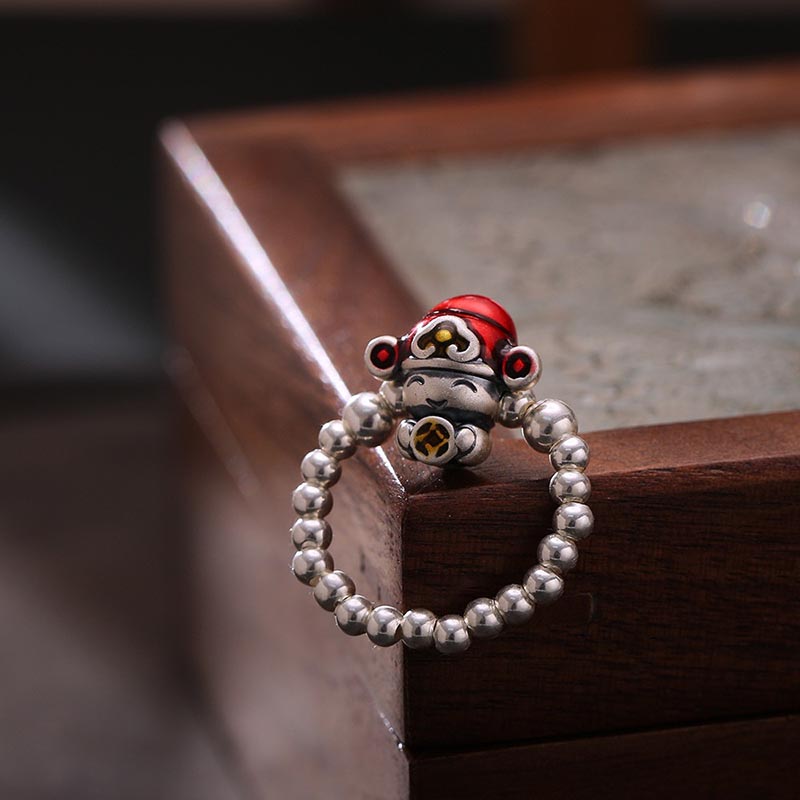 Bague de protection Dieu de la richesse en argent sterling 925 53-54 mm