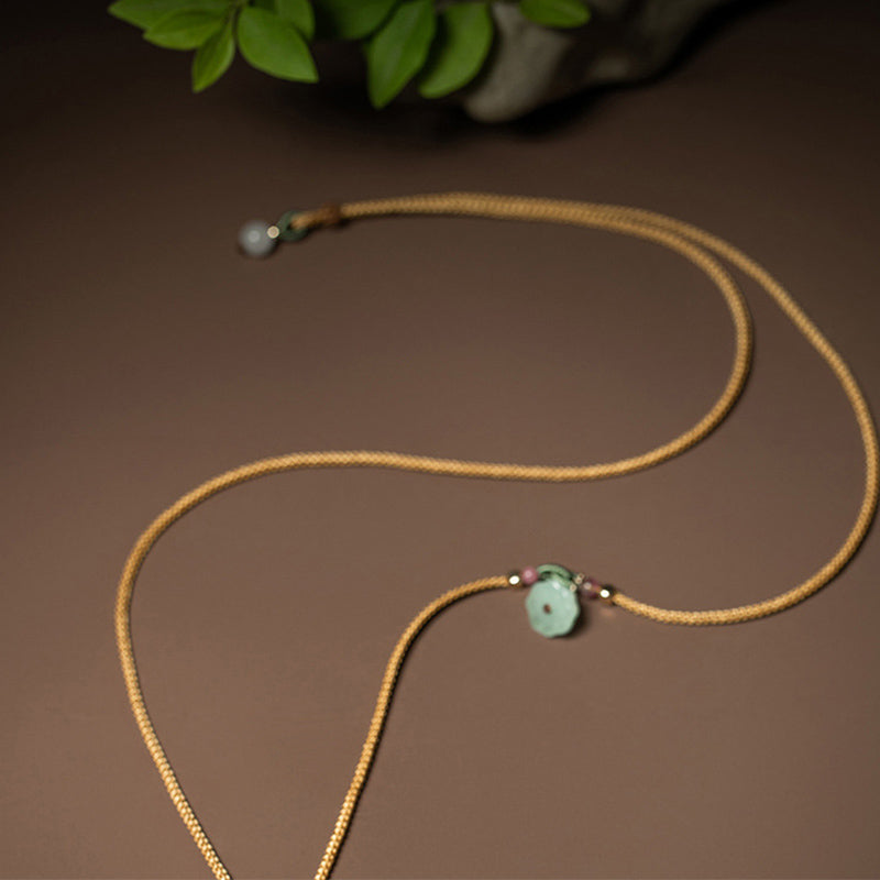 Collier de prospérité en jade et lotus du Bouddha rieur