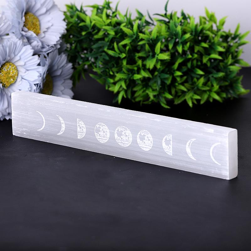 Baguette en cristal de sélénite de 9 pouces avec gravure de lune