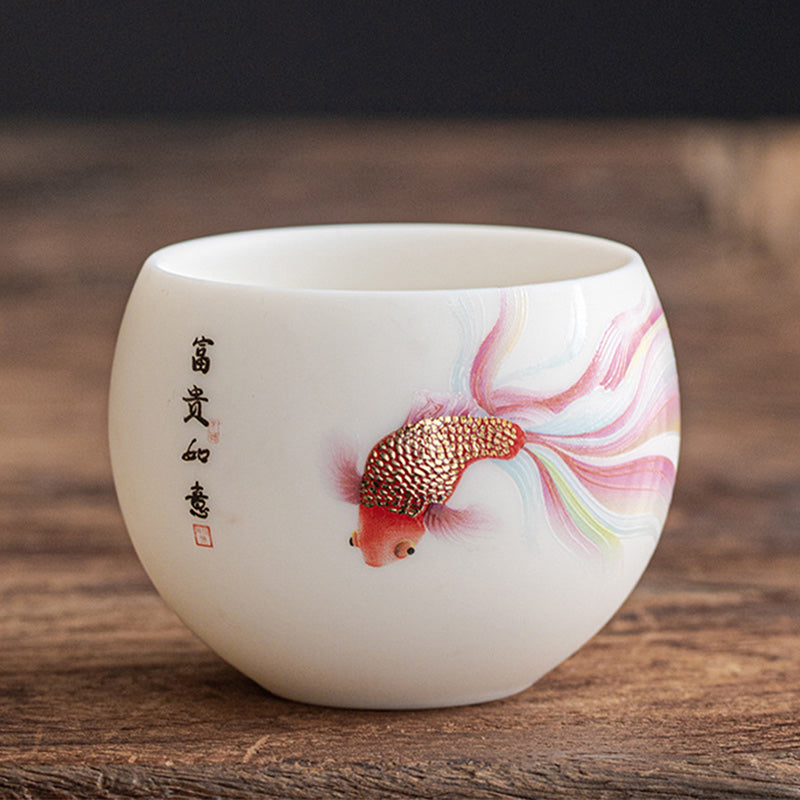 Tasse à thé en porcelaine motif poisson koï 150 ml, décor zen en céramique