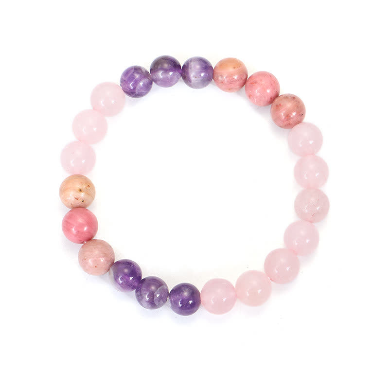 Bracelet Mala en améthyste et quartz rose, 108 perles