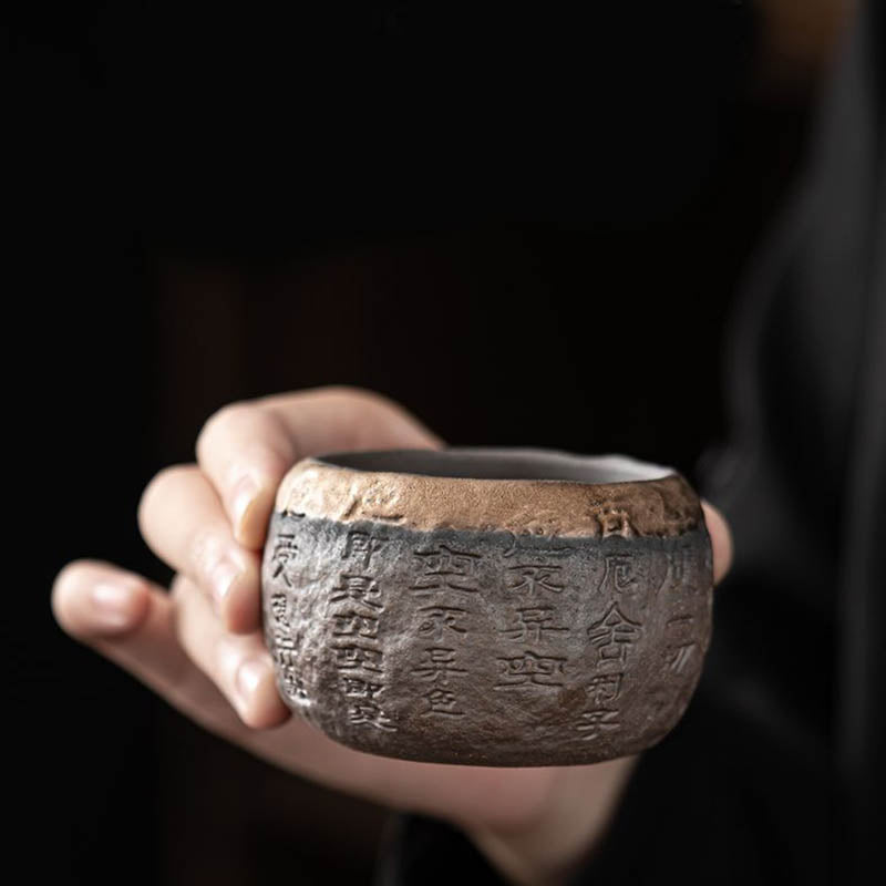Tasse à thé Kung Fu en céramique gravée Heart Sutra de 130 ml