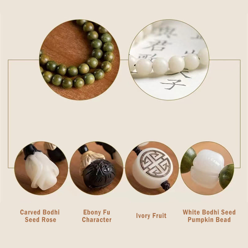Bracelet spirituel apaisant en bois de santal vert et graines de Bodhi