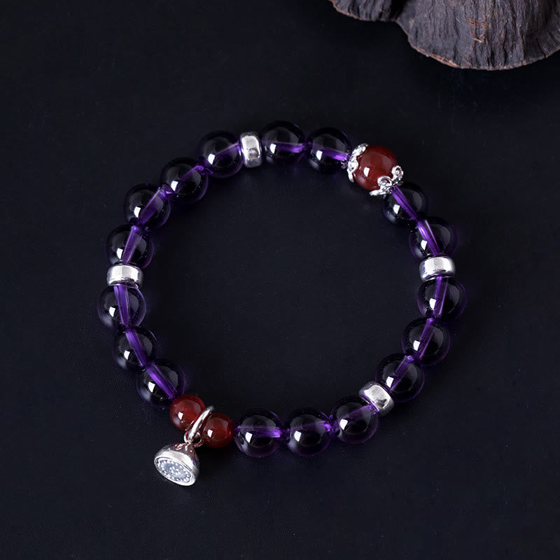 Bracelet positif en argent sterling avec agate rouge améthyste de 8 mm