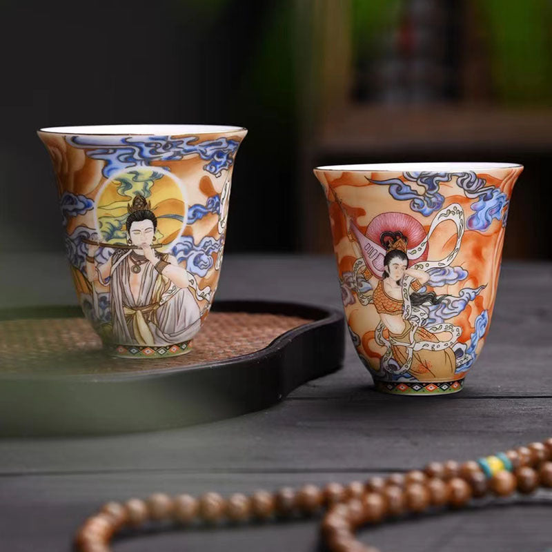 Tasse à thé en céramique Dunhuang Flying Apsaras 100 ml, décor zen