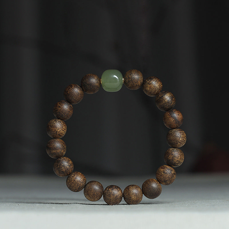 Bracelet de paix en bois d'agar Huang Qinan et jade Hetian du Vietnam