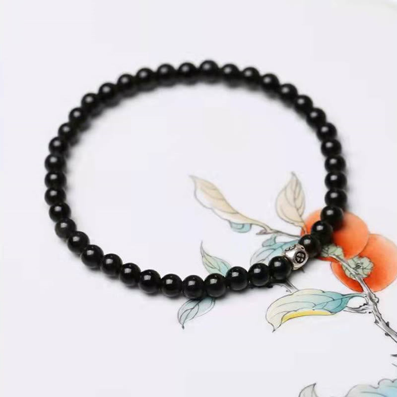 Bracelet de purification en obsidienne noire et quartz fumé de 6 mm