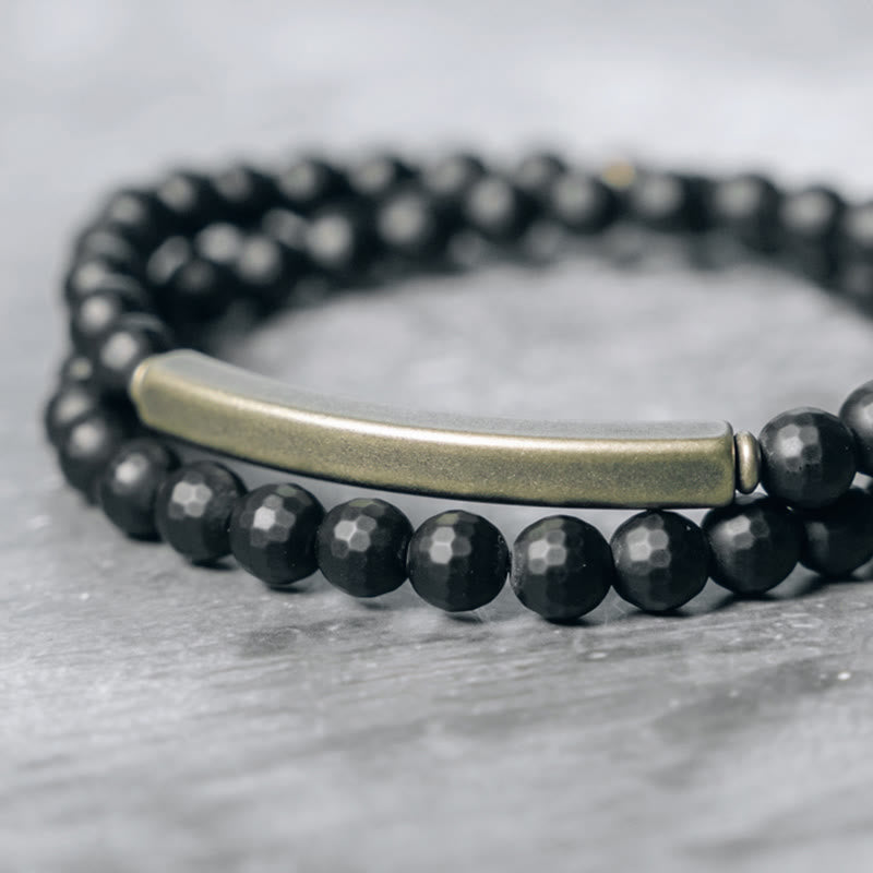 Bracelet de protection double tour en cuivre et onyx noir de 6 mm