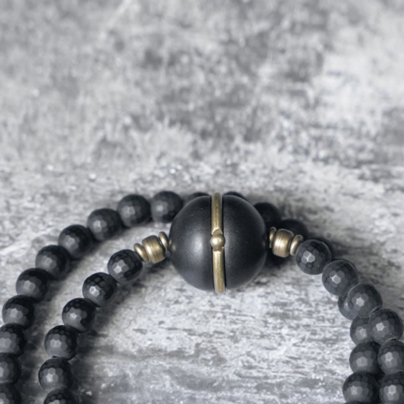 Bracelet de protection double tour en onyx noir et ébène de 6 mm