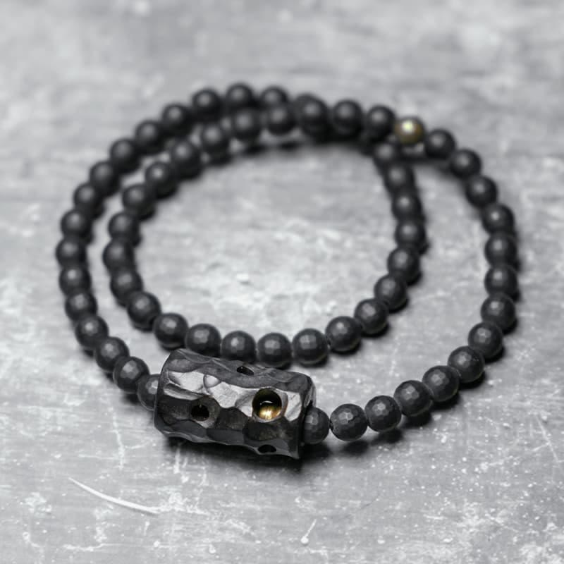 Bracelet de protection double tour en onyx noir et ébène de 6 mm