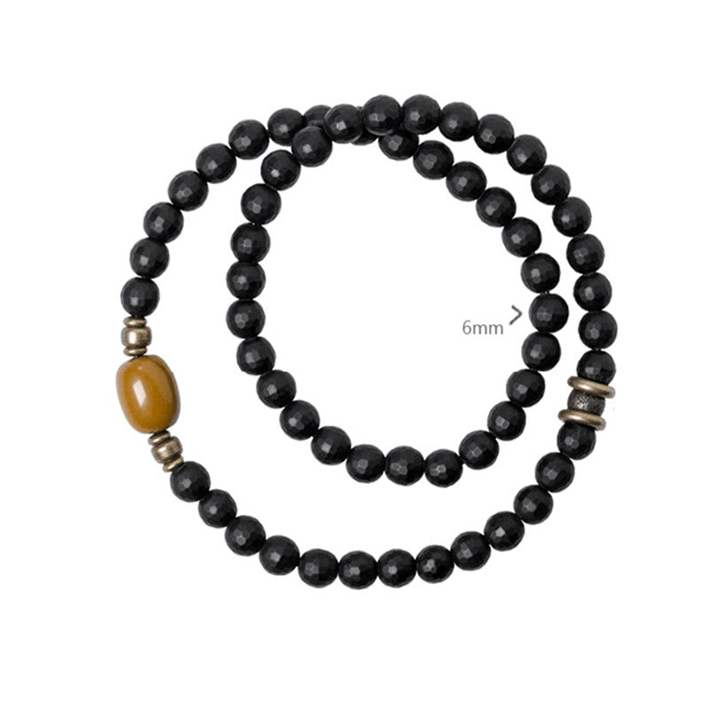 Bracelet de protection double tour en onyx noir et topaze de 6 mm
