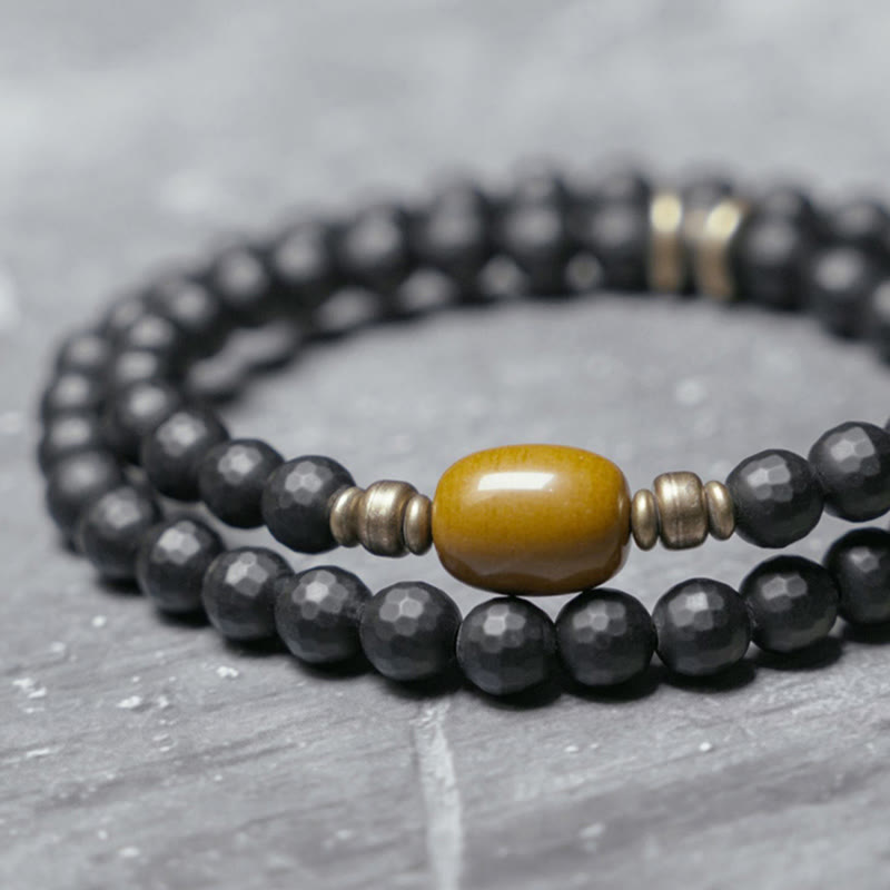Bracelet de protection double tour en onyx noir et topaze de 6 mm