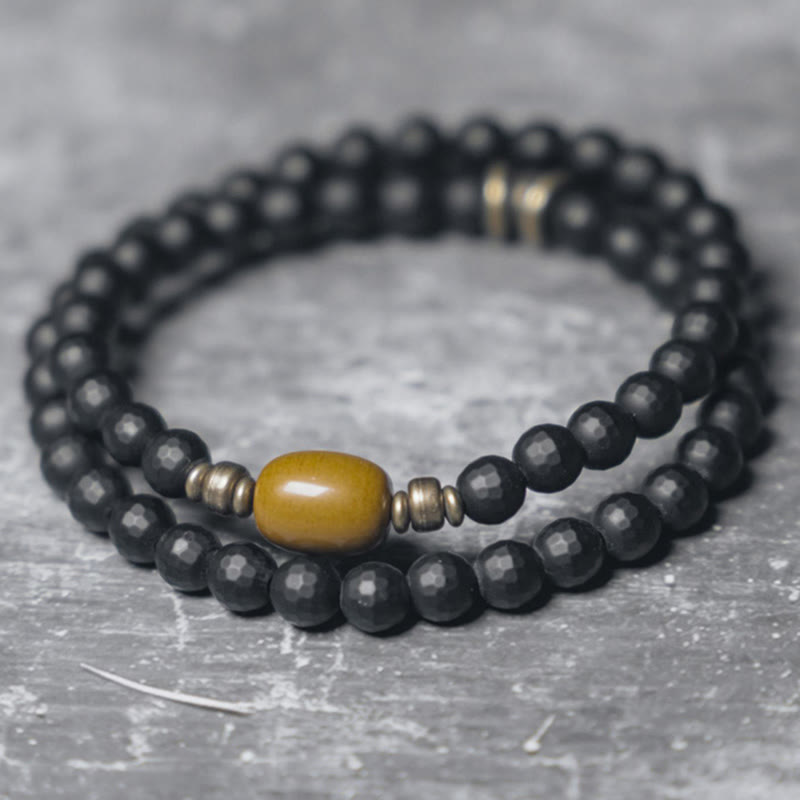 Bracelet de protection double tour en onyx noir et topaze de 6 mm