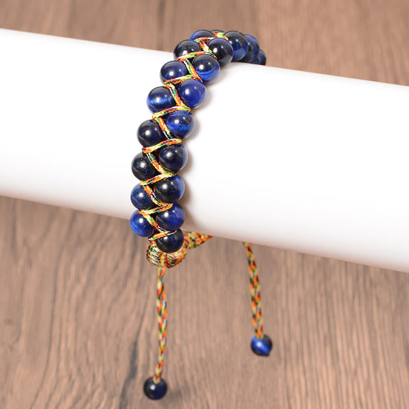 Bracelet d'équilibre double rangée en œil de tigre bleu de 6 mm