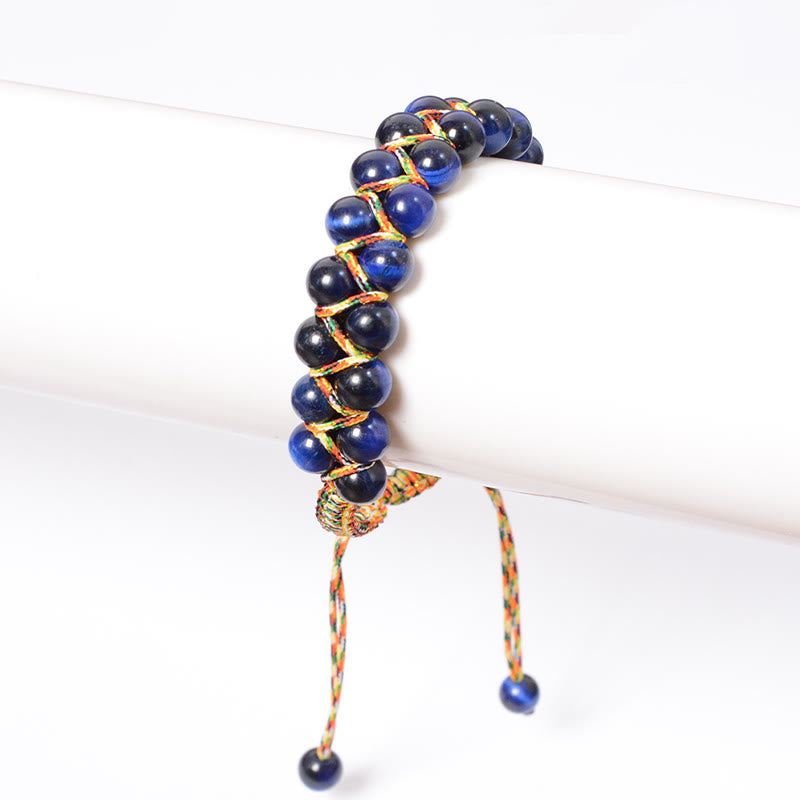 Bracelet d'équilibre double rangée en œil de tigre bleu de 6 mm
