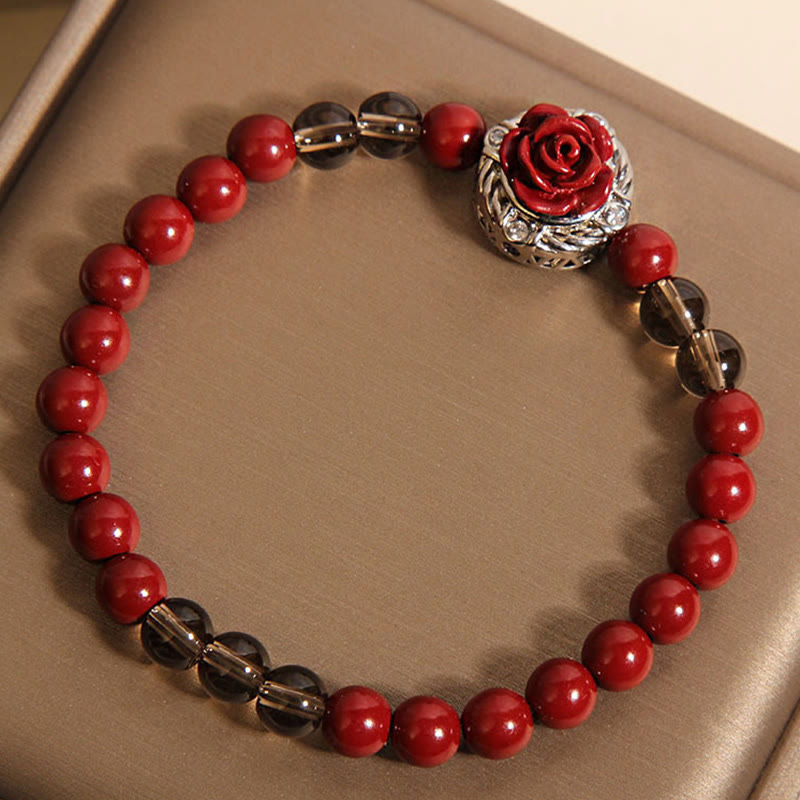 Bracelet Calm en cinabre de 6 mm avec perles de coquillage rouges