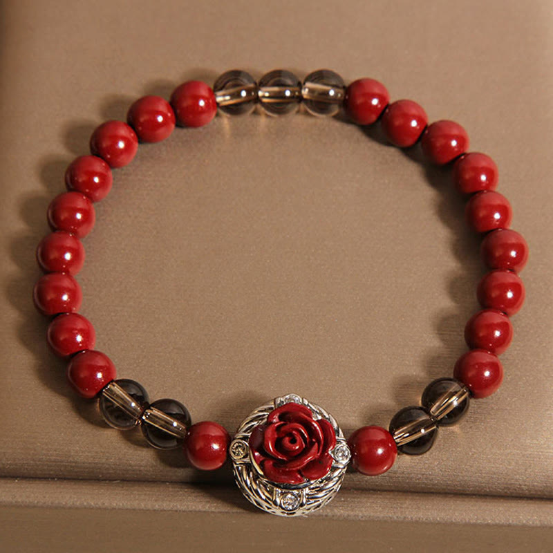 Bracelet Calm en cinabre de 6 mm avec perles de coquillage rouges